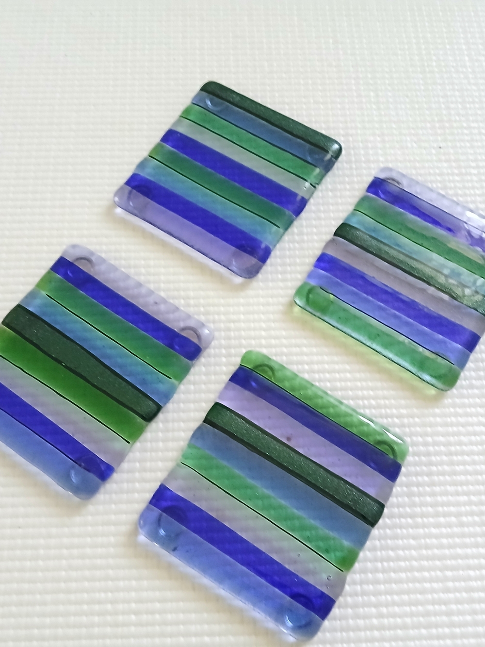 Artfull Fused Glass Coasters(4), Renato Foti designer,blue/green/ lavender,mint
